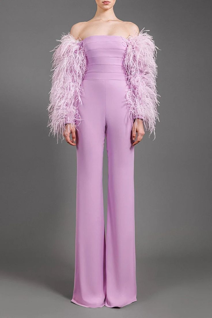 Feather sleeves crepe jumpsuit
